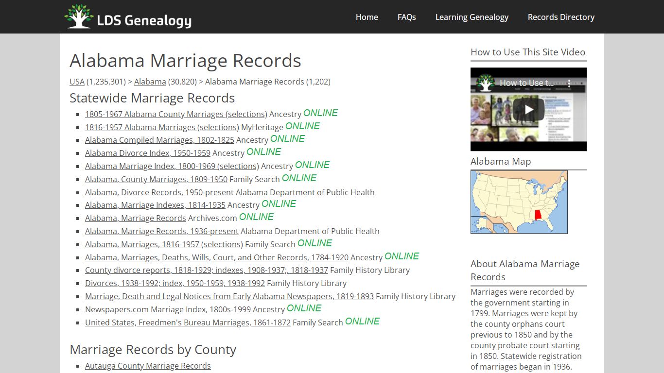 Alabama Marriage Records - LDS Genealogy